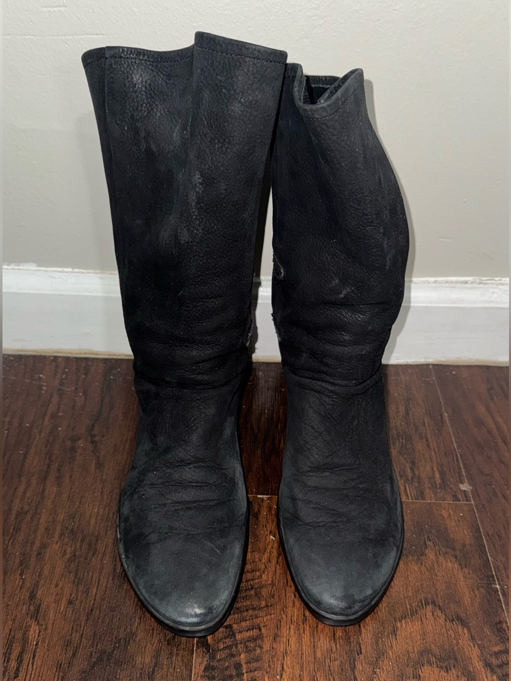 Arche Black Leather Slouch Mid-Calf Boots